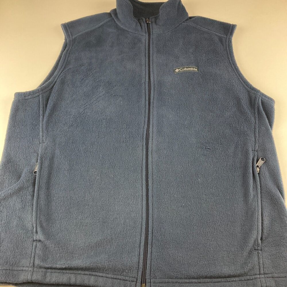 Columbia Mens L Blue Fleece Vest Full Zip Outdoor Hiking Zipper Pockets